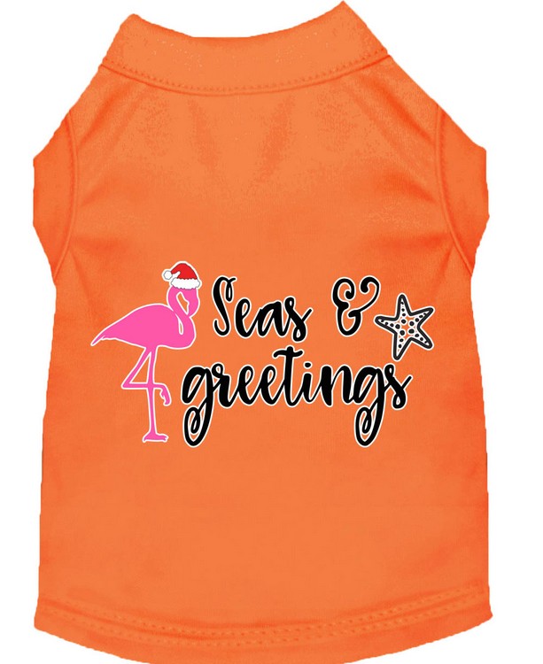 Seas and Greetings Screen Print Dog Shirt Orange Sm